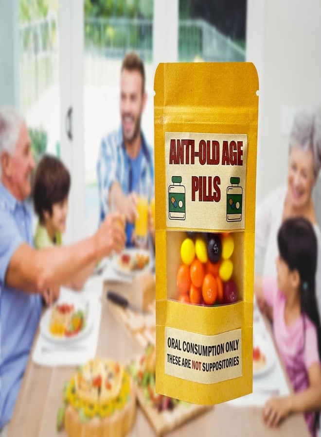 PHAWNGU 4 Pack Funny Anti-Old Age Pills (Empty Pouch) - Gag Gift for Seniors, Over the Hill Birthday, Retirement Party Favor, Joke Gift Bag for Men & Women Without Sweets - Image 5